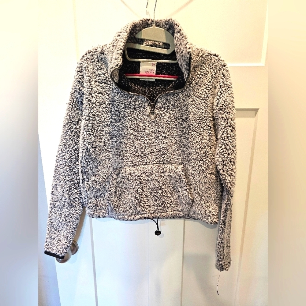 SO Cozy Softest Sherpa Fleece Pullover XS Gray 1/4 Zip Teddy Jacket